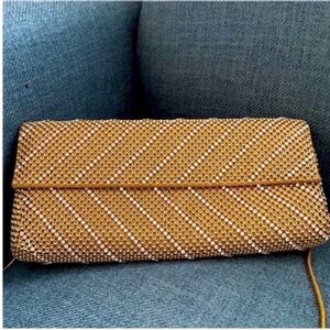 Whiting & Davis Swarovski Crystal Embellished Gold Clutch Bag Shoulder Bag